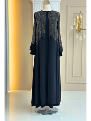 Amine Hüma Siyah Deren Abiye Elbise