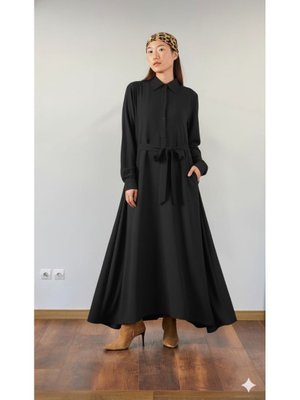 Mevra Siyah A Pile Ekstra Salaş Elbise