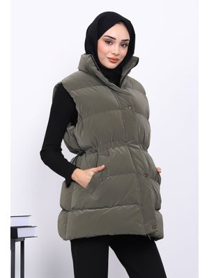 İmaj Butik Haki Bel Lastikli Cepli Şişme Yelek