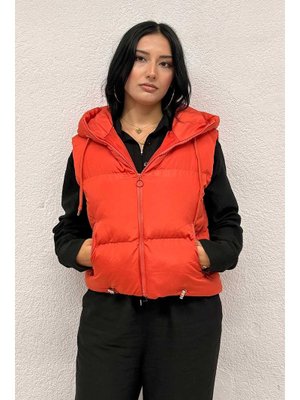 Misskayle Turuncu Kapşon Detaylı Şişme Yelek