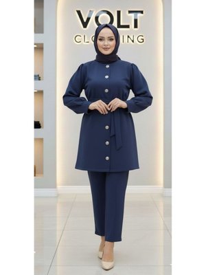 Volt Clothing Lacivert Metal Düğmeli Scuba Pantolonlu İkili Takım