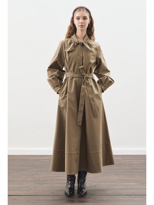 MANUKA Haki Yakası Bağlama Detaylı Elbise