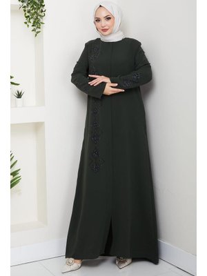 Hafsa Mina Haki Deri İşlemeli Ferace