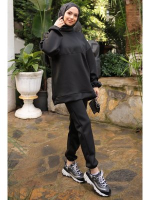 İmaj Butik Siyah Armalı Tunik Pantolonlu Takım