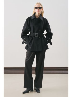 MANUKA Siyah Premıum Kaşe Geniş Kaban