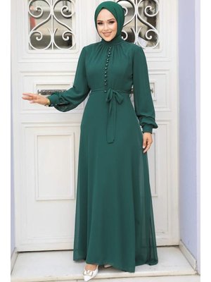 Neva Style Düğme Detaylı Yeşil Elbise 2703y