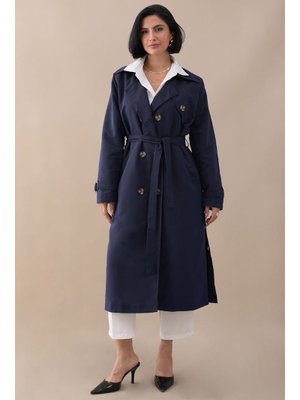 InStyle Çapraz Cep Detaylı Lacivert Trençkot