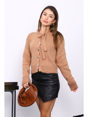 İmaj Butik Bisküvi Yaka Bağlamalı Düğmeli Triko Hırka