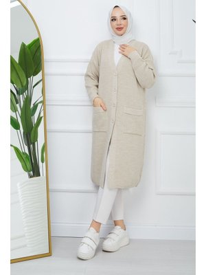 Pamuk Butik Düğme Kapamalı Cepli Triko Hırka