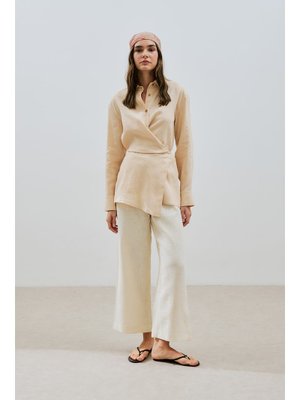 MANUKA Keten Bağlama Detaylı Gömlek Kavuniçi