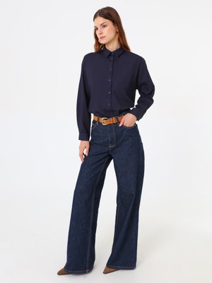 Refka Koyu Lacivert Denim Kumaşlı Basic Bluz/gömlek