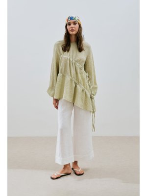 MANUKA Yeşil Büzgü Bağlamalı Dokulu Tunik