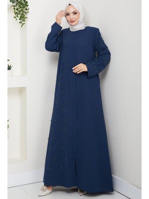 Hafsa Mina Petrol Gizli Patlı Yarım Taşlı Ferace