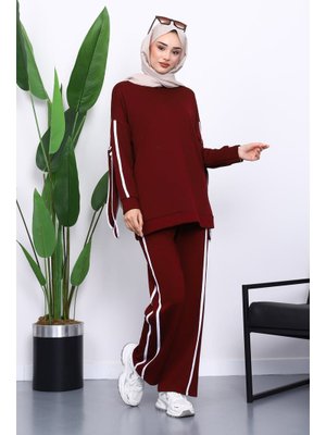 İmaj Butik Bordo Kol Bağlamalı Tunik Pantolonlu Takım