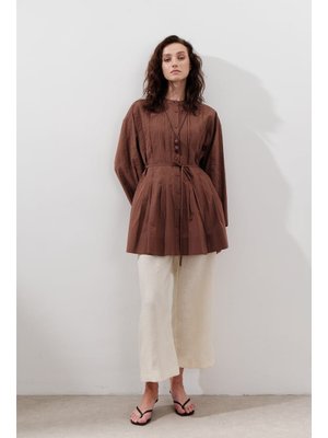 MANUKA Nervürlü Geniş Kollu Tunik Sıcak Kahve