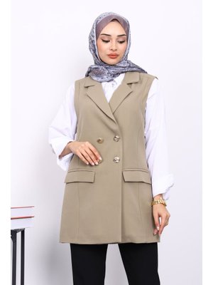 İmaj Butik Açık Haki Kravuze Yaka Astarlı Yelek