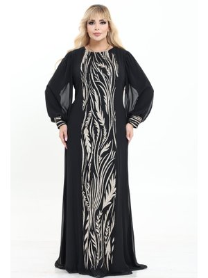 Ladies First Büyük Beden Siyah Uzun Abiye Elbise