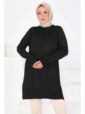 Tofisa Siyah Sıyah Fitilli Triko Tunik