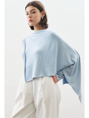 MANUKA Mavi Şal Detaylı Dökümlü Bluz