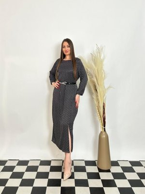 De White`s Siyah Büyük Beden Alt Etek Kısmı Yırtmaç Detaylı Kemerli Elbise