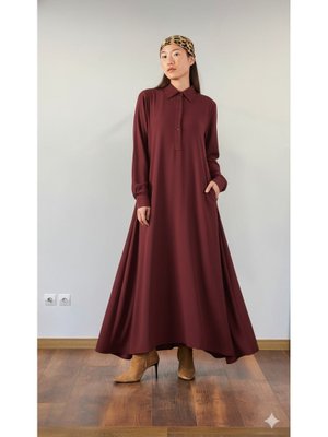 Mevra Bordo A Pile Ekstra Salaş Elbise