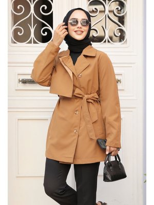 Neva Style Düğmeli Taba Kısa Trençkot 19024tb