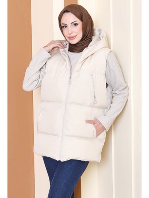 Tofisa Krem Cep Detaylı Şişme Kapitone Yelek