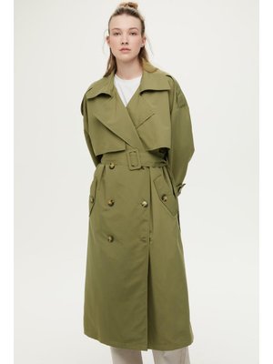 MANUKA Haki Düğmeli Kruvaze Trençkot