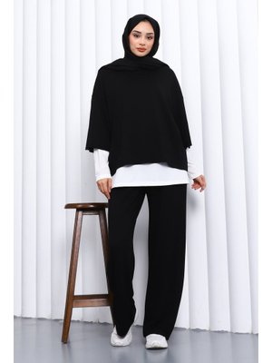 İmaj Butik Siyah Tişört İçlik Pantolonlu Üçlü Kombin Takım