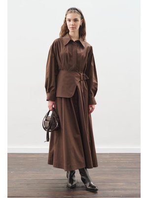 MANUKA Kahverengi Kemer Detaylı Pileli Elbise