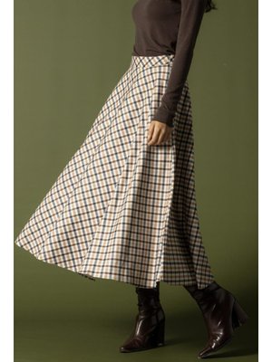 Olcay Bej Ekose Desenli Kloş Etek