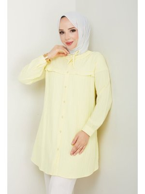 Pamuk Butik Yaka Detaylı Fırfırlı Robalı Gömlek