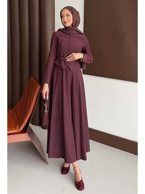 Podyumplus Bordo Minimal Kemerli Etekli Takım