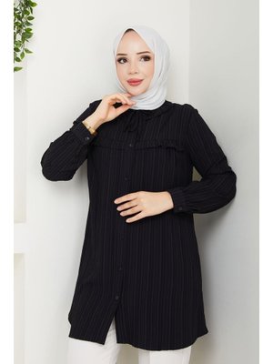 Pamuk Butik Yaka Detaylı Fırfırlı Robalı Gömlek