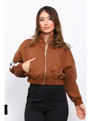 İmaj Butik Camel Fermuarlı Üç İplik Sweat Hırka