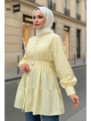 Salih Çelebi Sarı Kat Kat Keten Tunik