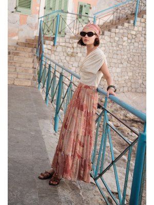 MANUKA Uzun Büzgülü Şifon Etek Bohem