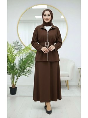 Volt Clothing Kahverengi Loyşa Kemer Detaylı Etekli Takım