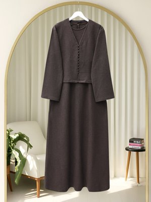 Podyumplus Toprak Krop Ceketli Selanik Elbise Takım