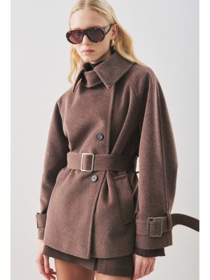 MANUKA Kahverengi Premıum Kaşe Geniş Kaban