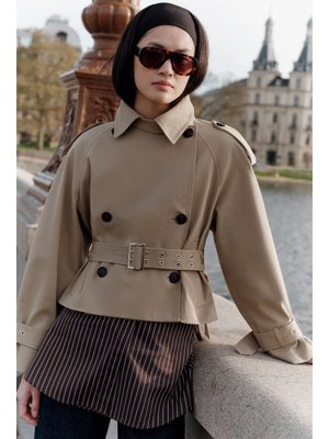 MANUKA Kemerli Kısa Trençkot Kum