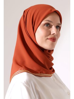 İhvanonline Kiremit Biyeli Bürümcük Düz Şifon Eşarp