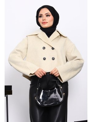 İmaj Butik Krem Kısa Düğmeli Kaşe Ceket