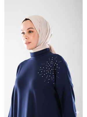 Plistre 2296_taş Baskılı Yırtmaçlı Dik Yakalı Tunik