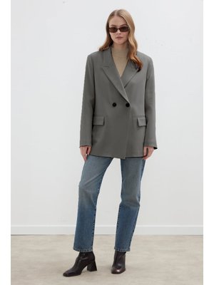 MANUKA Gri Kruvaze Klasik Blazer Ceket