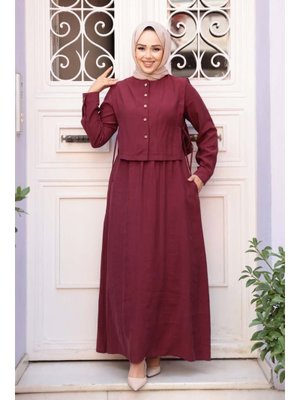 Neva Style Süveter Detaylı Koyu Bordo Elbise 7705kbr