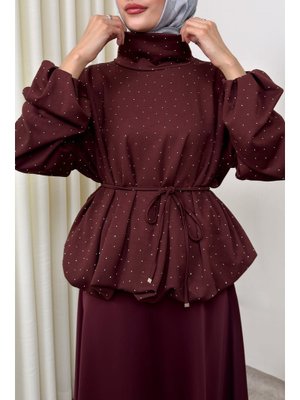Salih Çelebi Bordo Taş Detaylı Salaş Swit Bluz