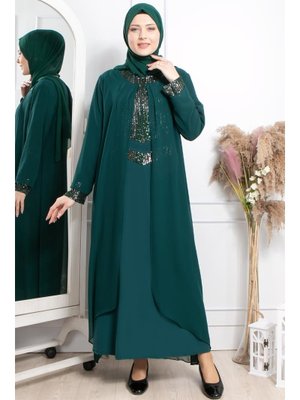 MODAVİKİ Pul Payet İşlemeli Abiye Zümrüt