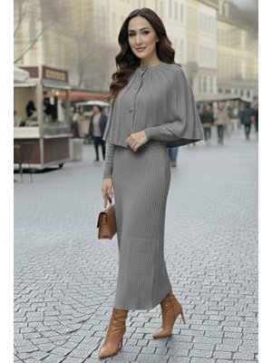 Benguen Gri Bolerolu Triko Elbise