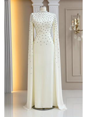 Amine Hüma Ekru Afra Abiye Elbise